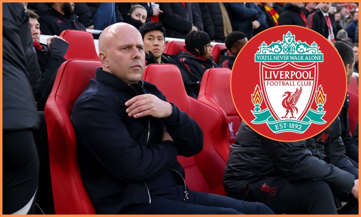 Arne Slot looks on from the Liverpool dugout