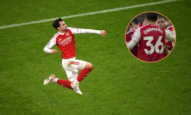 Image of Martin Zubimendi celebrating his goal vs Sunderland