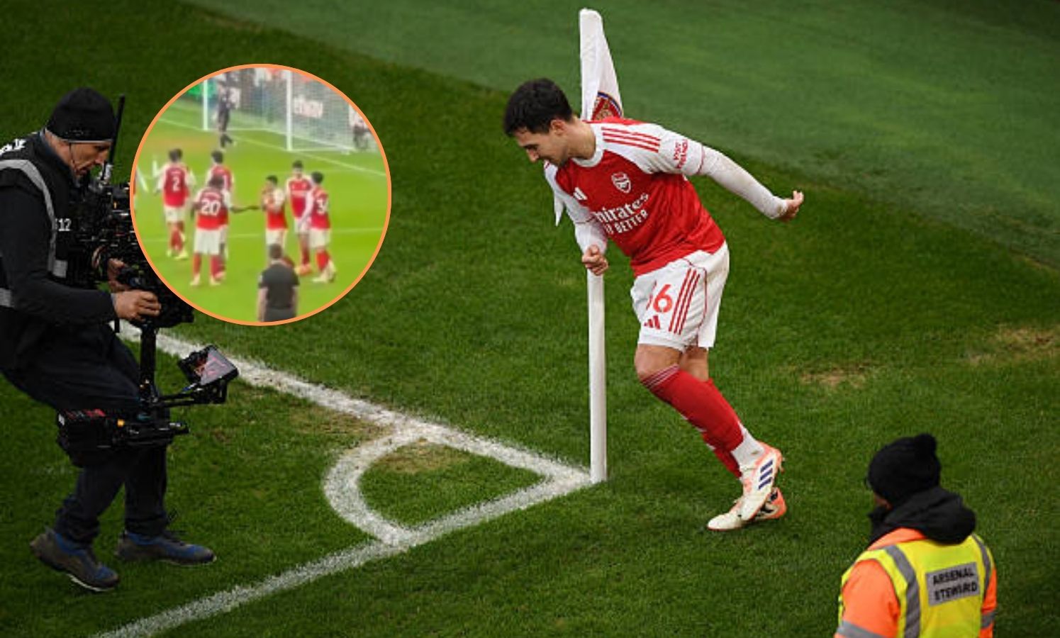 Martin Zubimendi celebrating after scoring opener for Arsenal