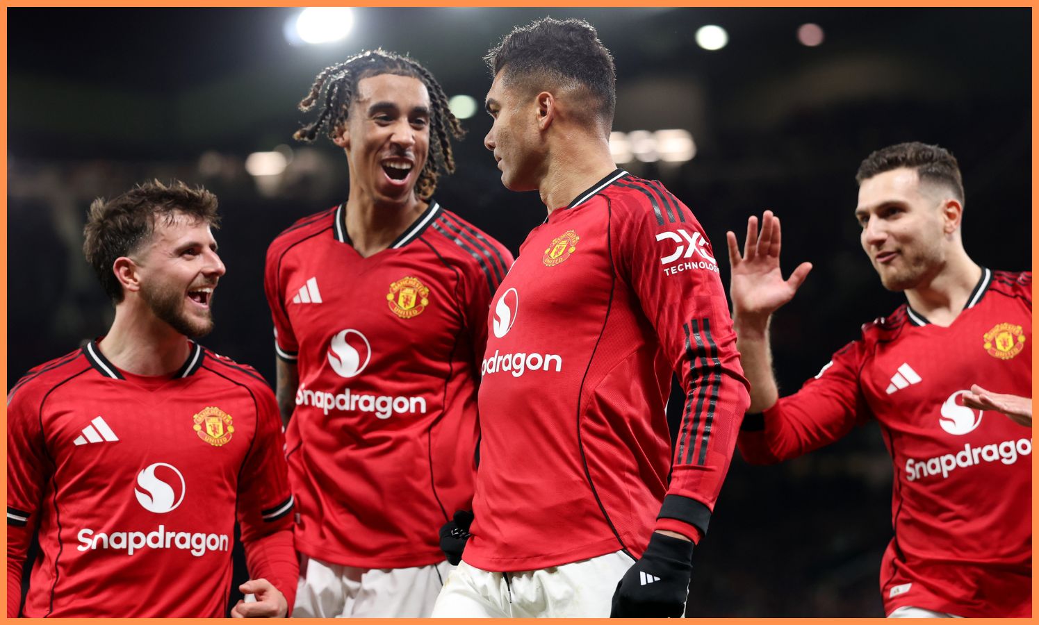 Casemiro celebrates with his Man United teammates