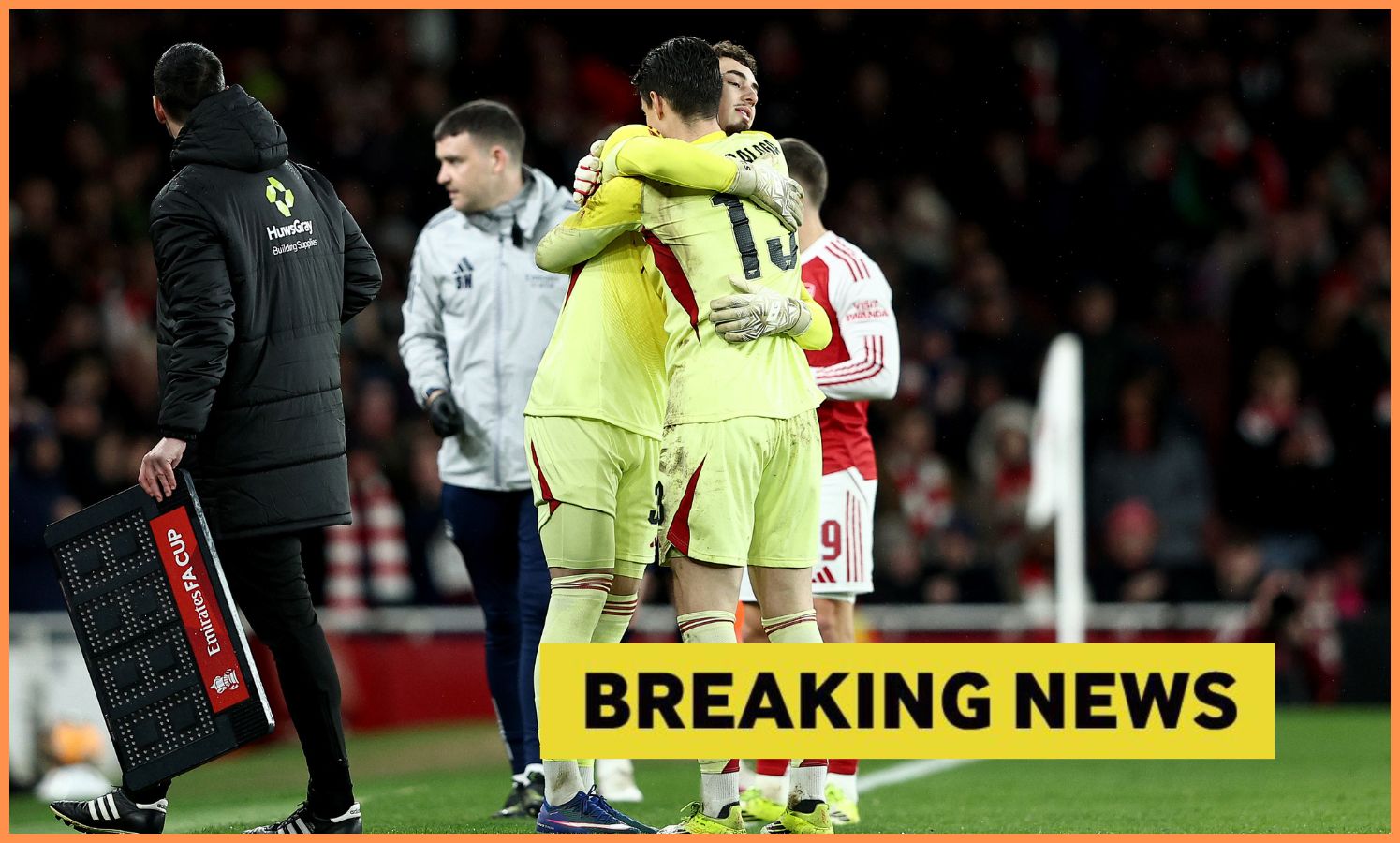 Tommy Setford is subbed on for Kepa Arrizabalaga during Arsenal's win vs Wigan