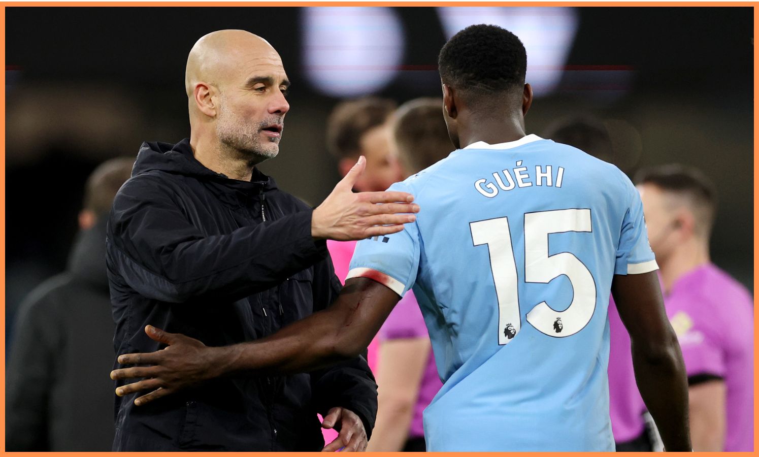 Pep Guardiola with Marc Guehi