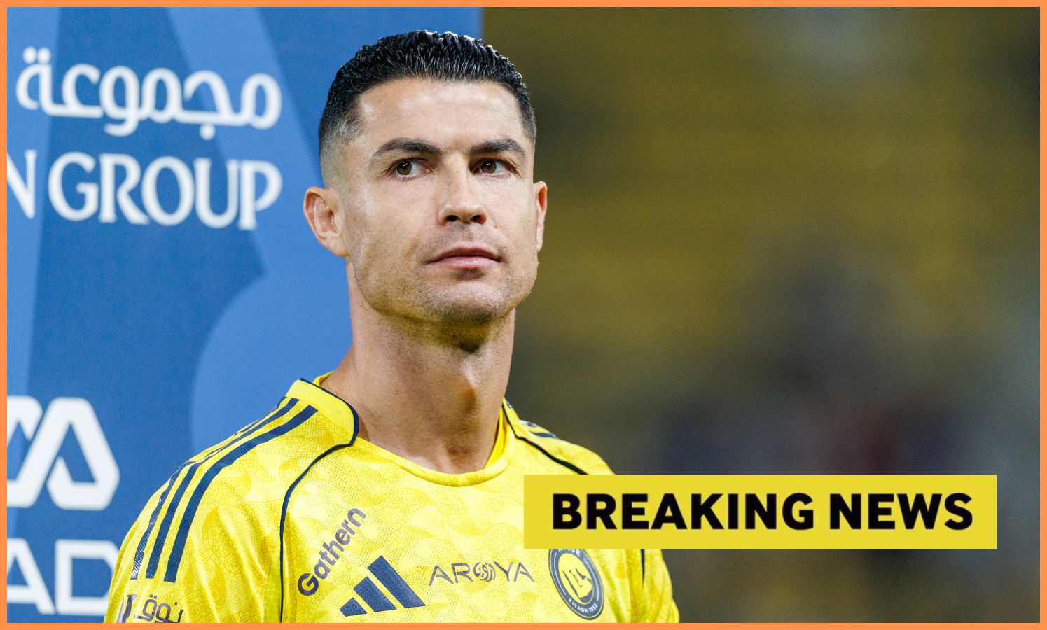 Cristiano Ronaldo and 'breaking news' banner