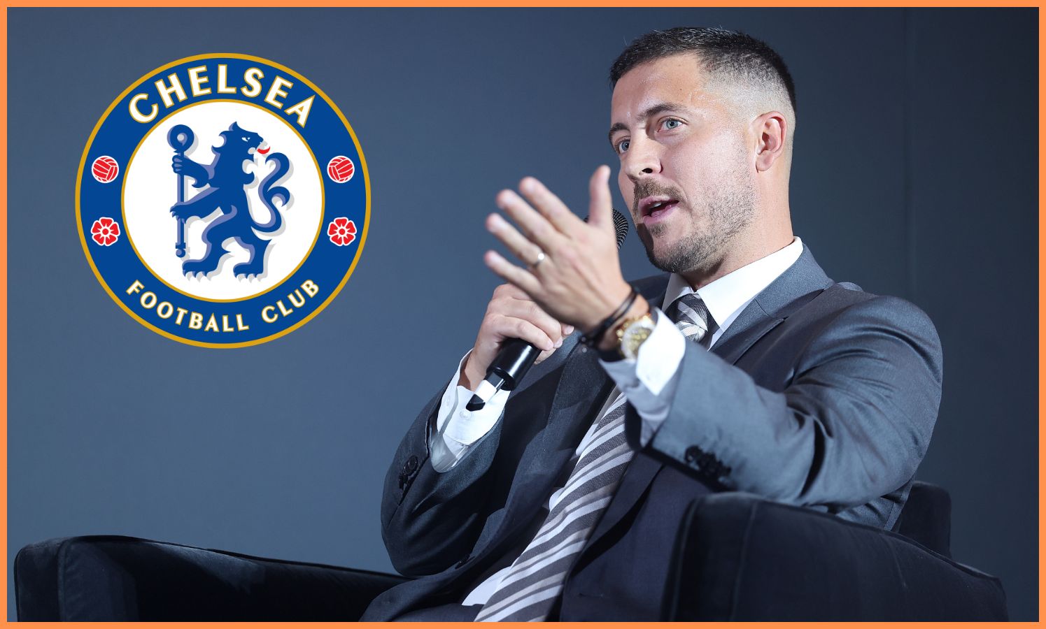 Eden Hazard speaking at a Premier League event