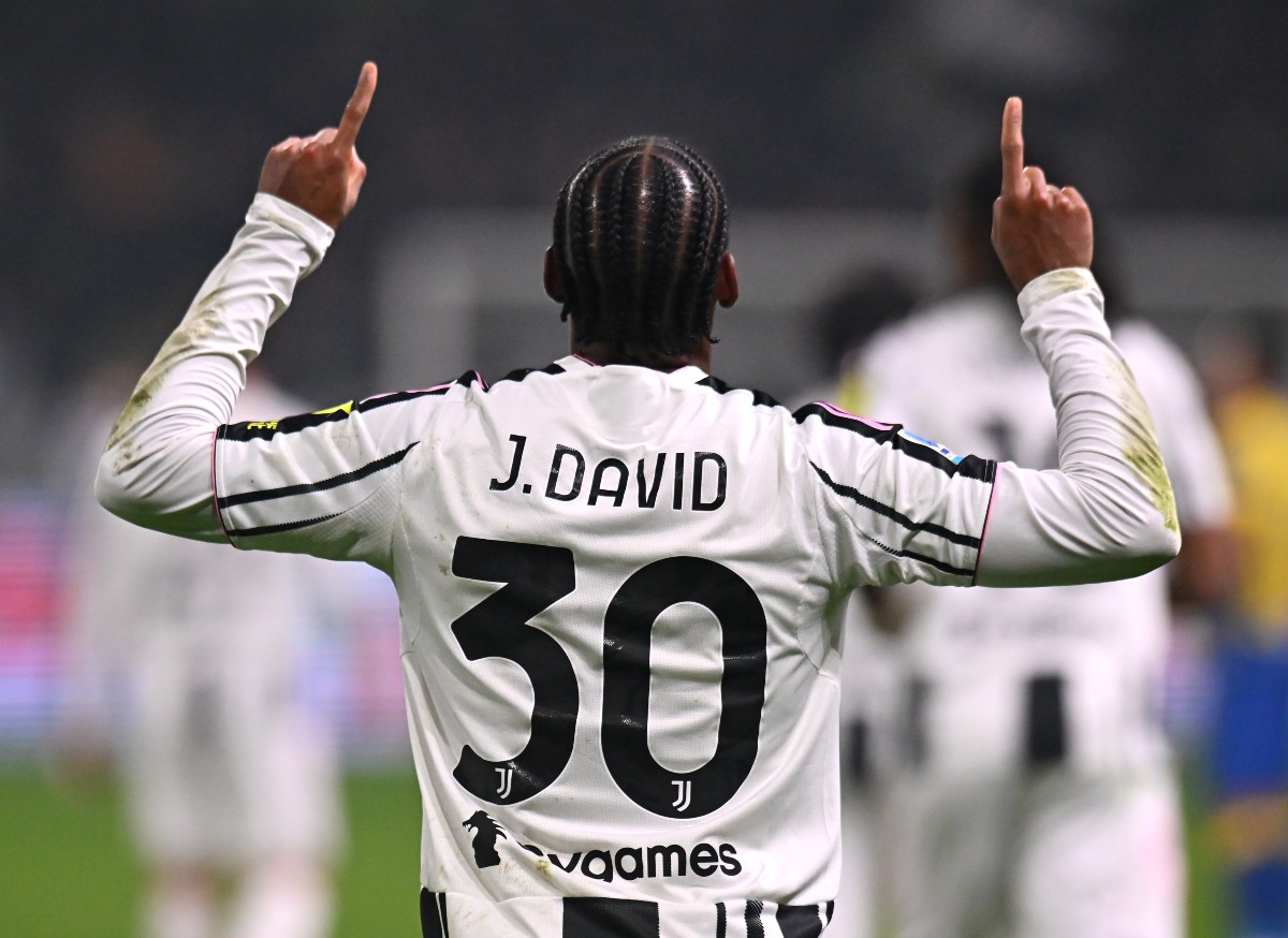 Jonathan David celebrates a goal for Juventus