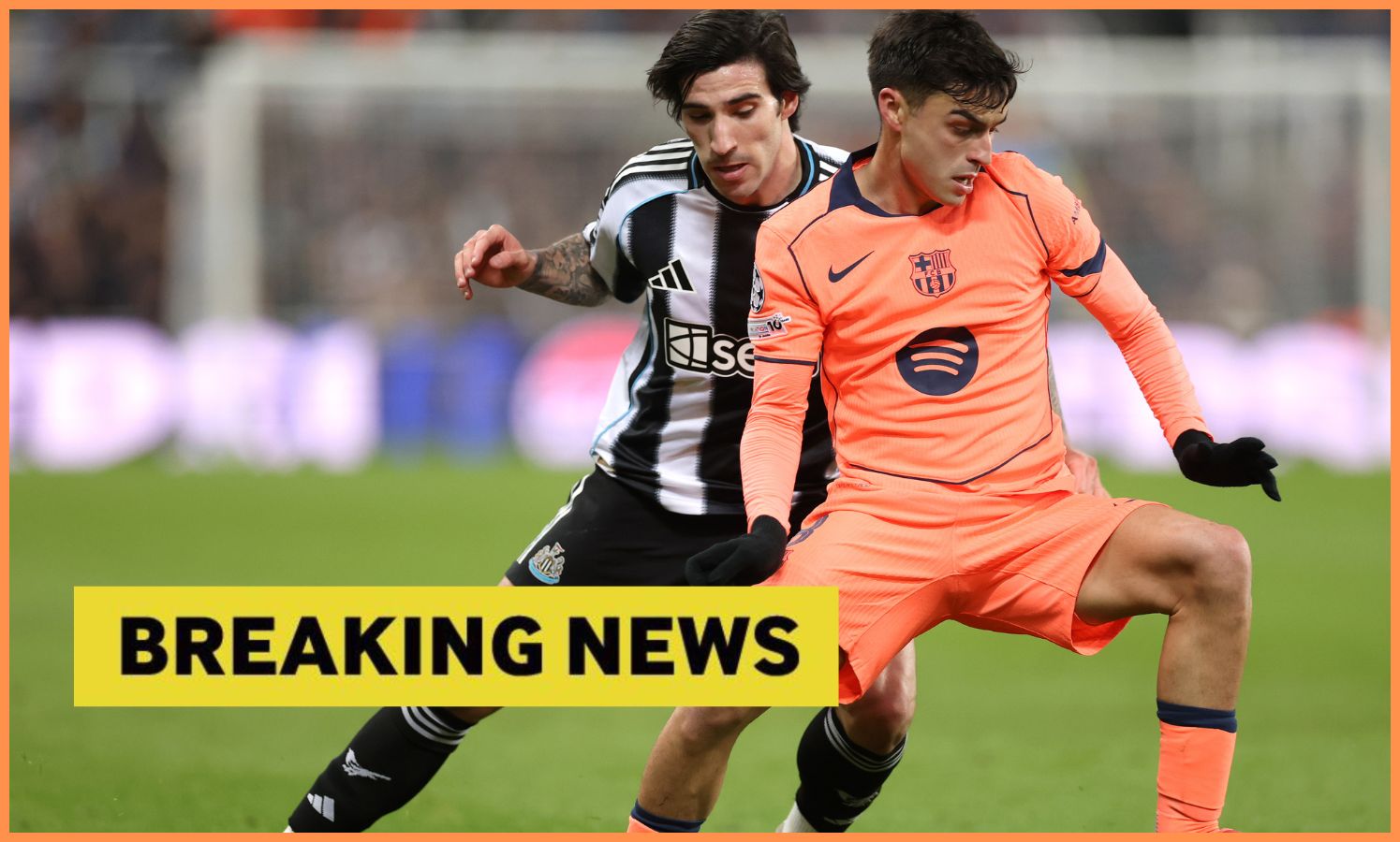 Sandro Tonali in action for Newcastle against Barcelona