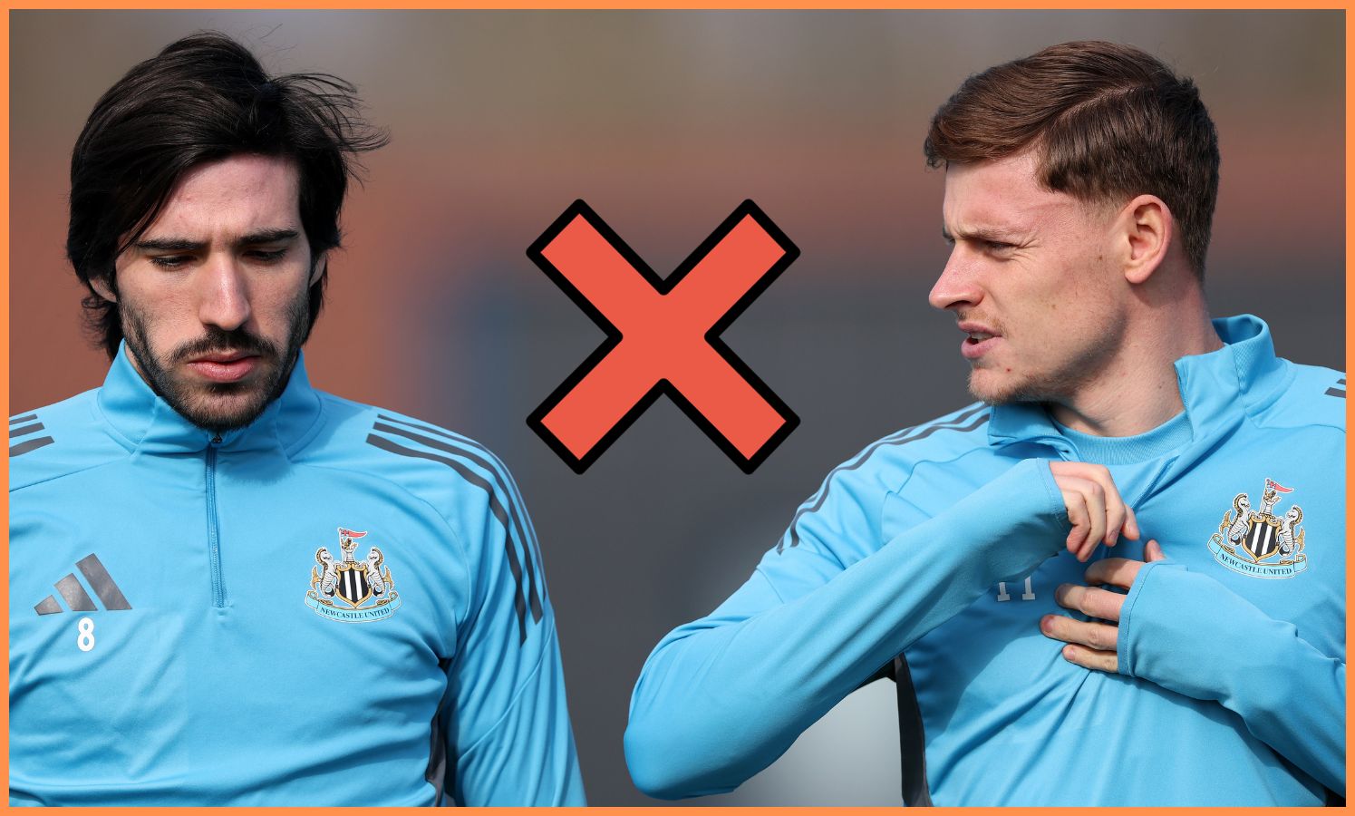 Sandro Tonali and Harvey Barnes in Newcastle training