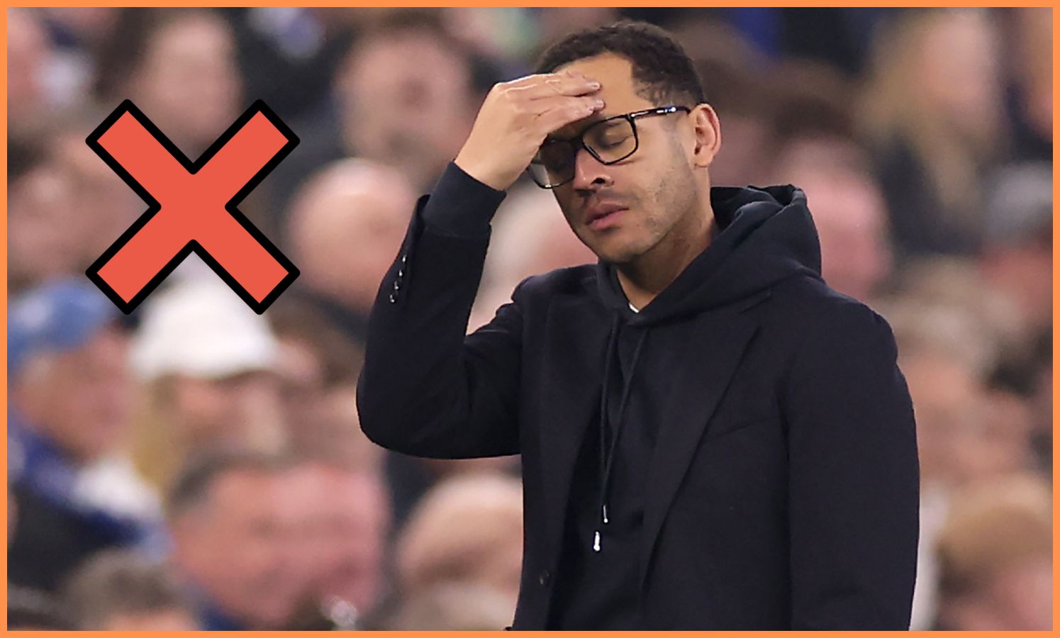 Chelsea manager Liam Rosenior reacts during the defeat vs Everton