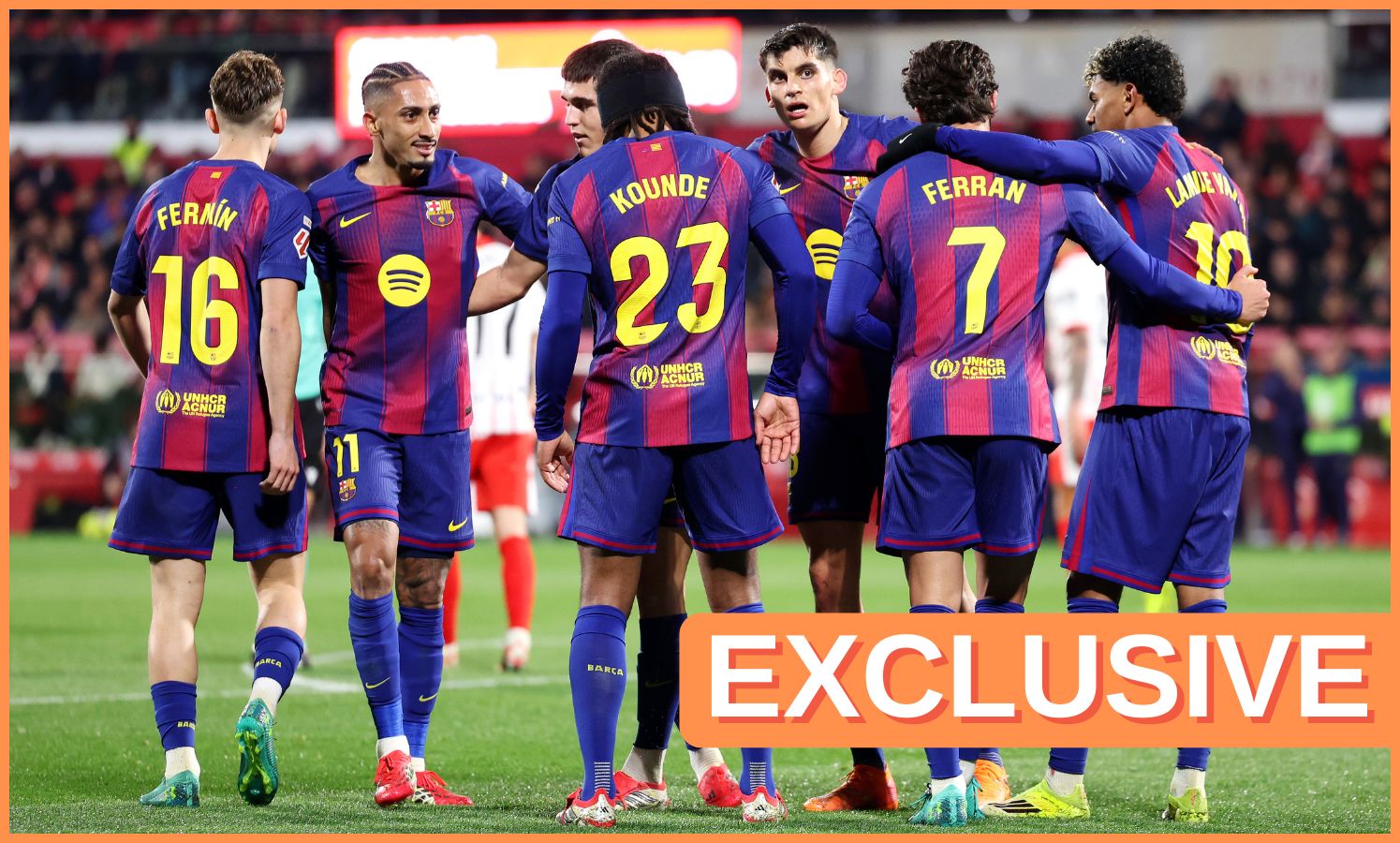 Barcelona players celebrate against Girona