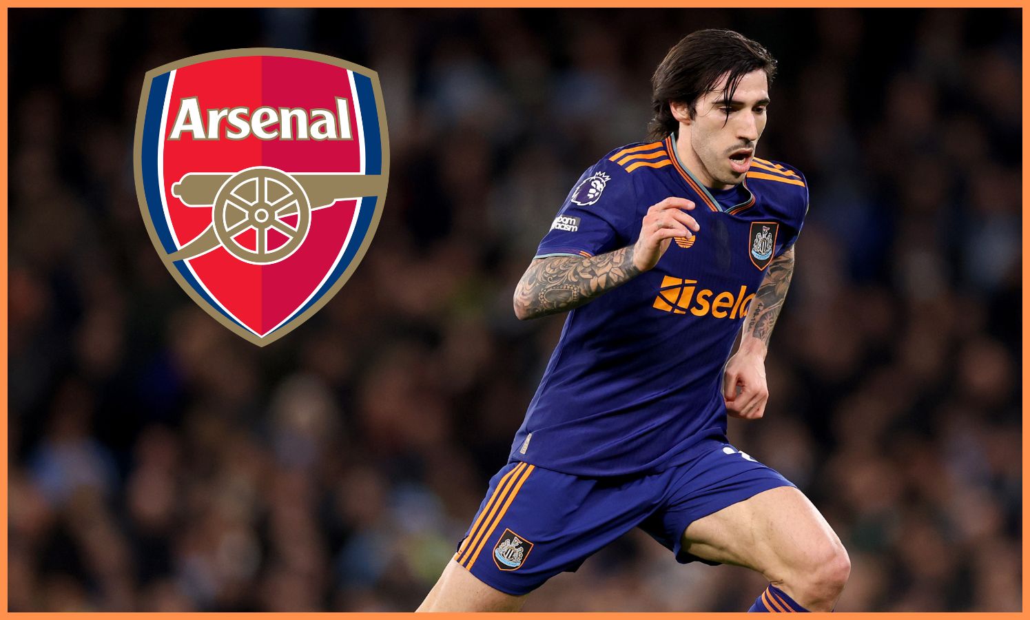 Sandro Tonali and the Arsenal FC logo