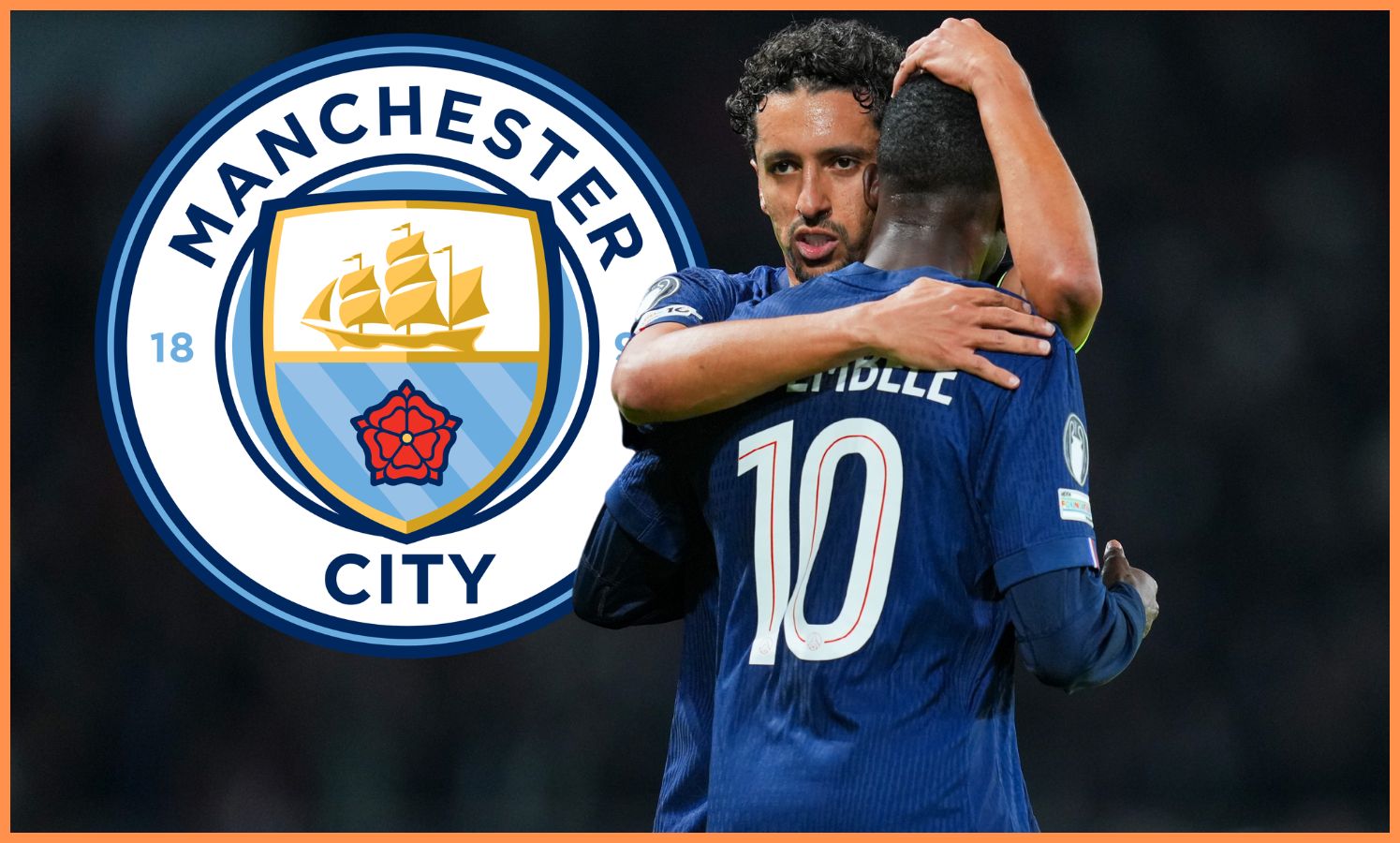 Ousmane Dembele embraces PSG teammate Marquinhos
