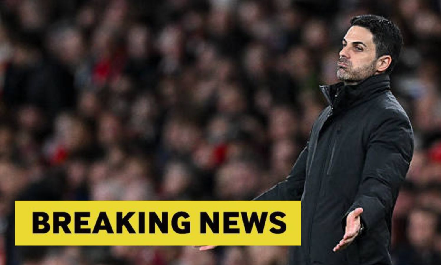 Mikel Arteta reacts frustrated with overlay of breaking news