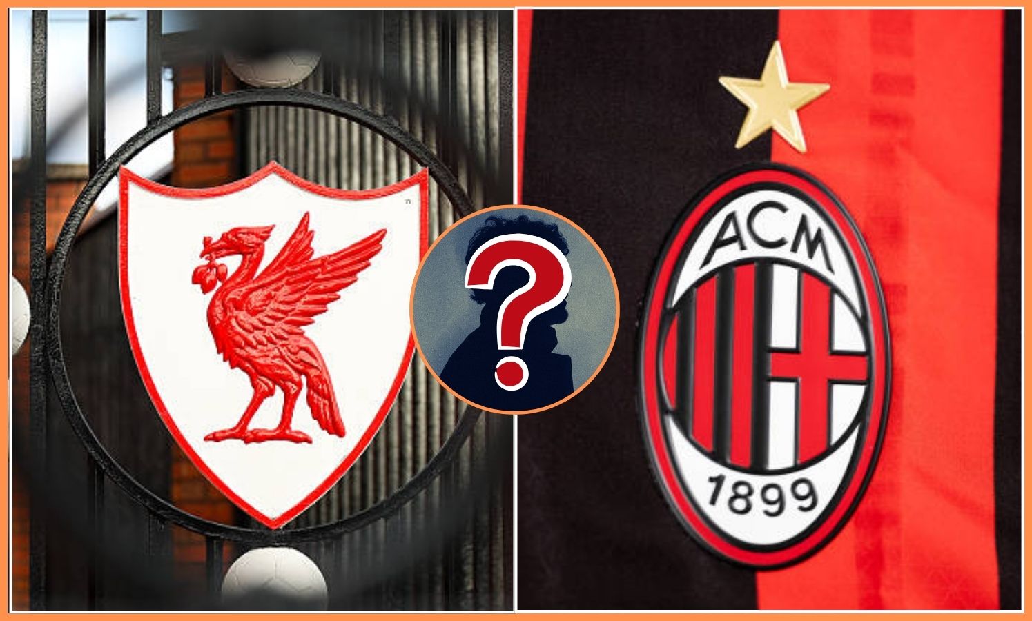 Split image of Liverpool badge and AC Milan badge