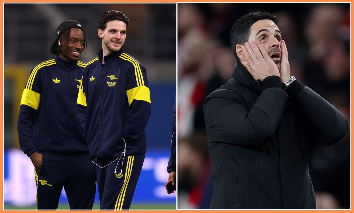 Noni Madueke, Declan Rice, and Mikel Arteta