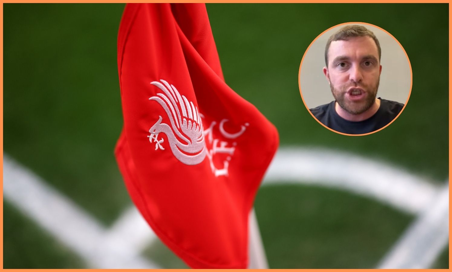 Liverpool FC logo on corner flag, and Fabrizio Romano