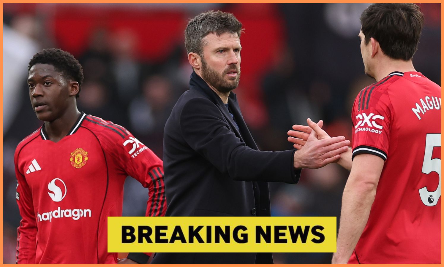Michael Carrick with Harry Maguire and Kobbie Mainoo