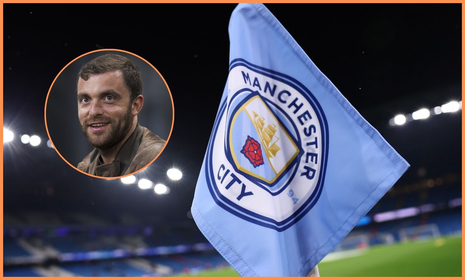 Manchester City logo and Fabrizio Romano