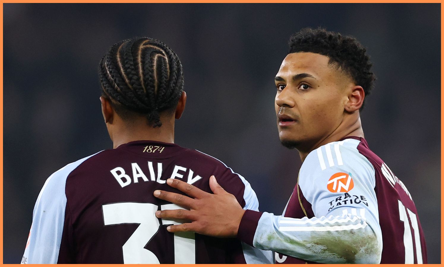 Ollie Watkins celebrates with Leon Bailey
