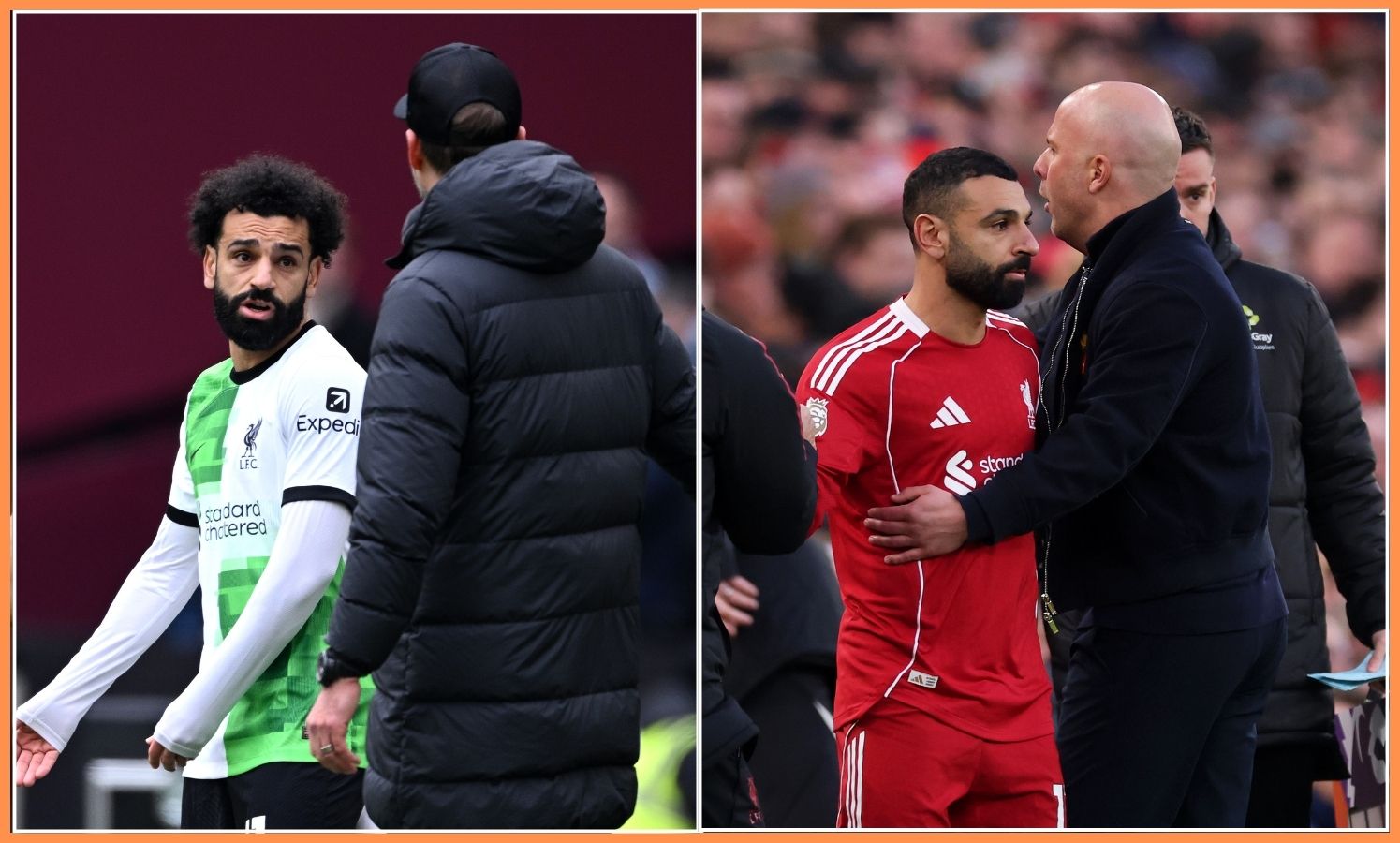 Mohamed Salah with Jurgen Klopp and Arne Slot