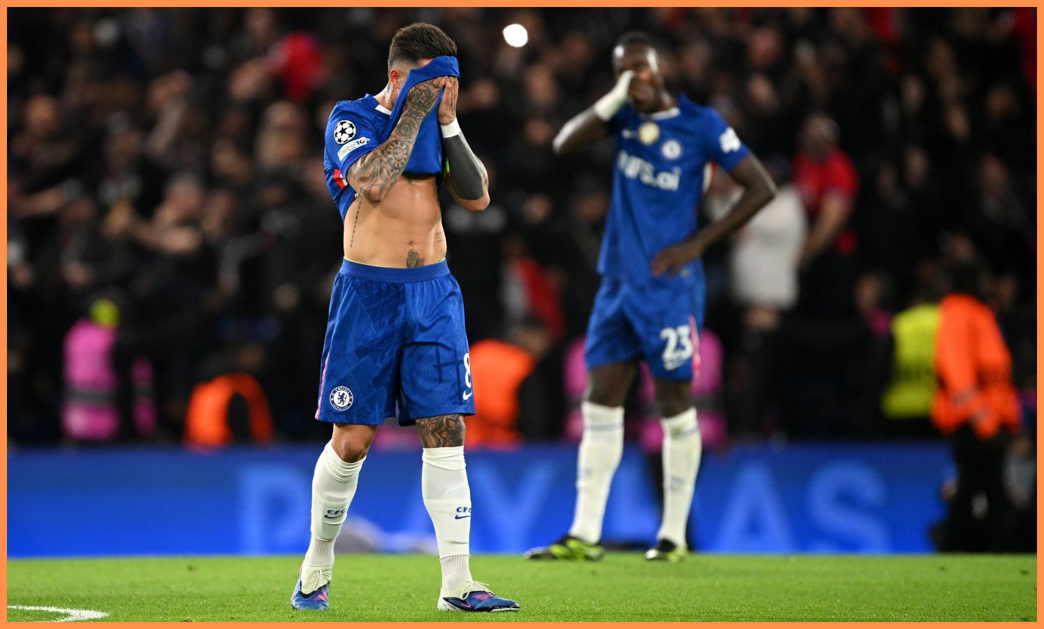 Enzo Fernandez reacts after Chelsea's defeat to PSG