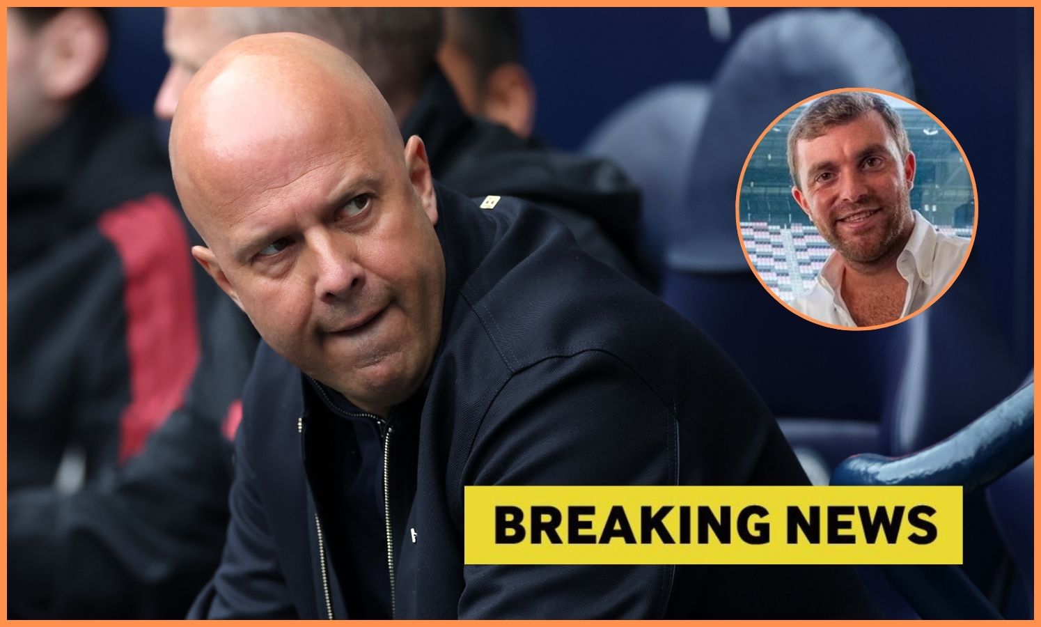 Arne Slot, breaking news banner, and Fabrizio Romano