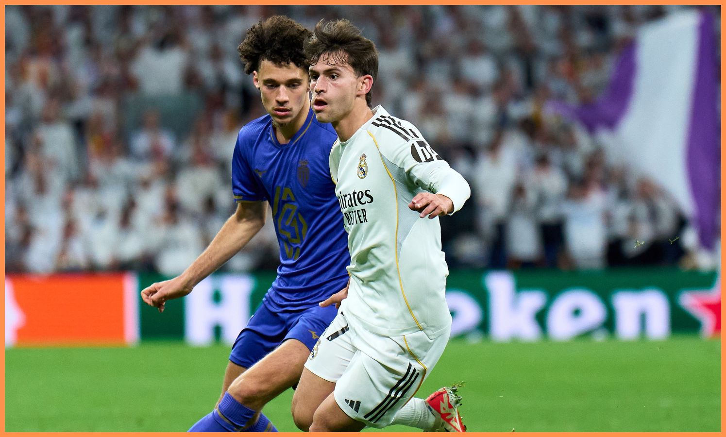 Maghnes Akliouche in action for Monaco vs Real Madrid