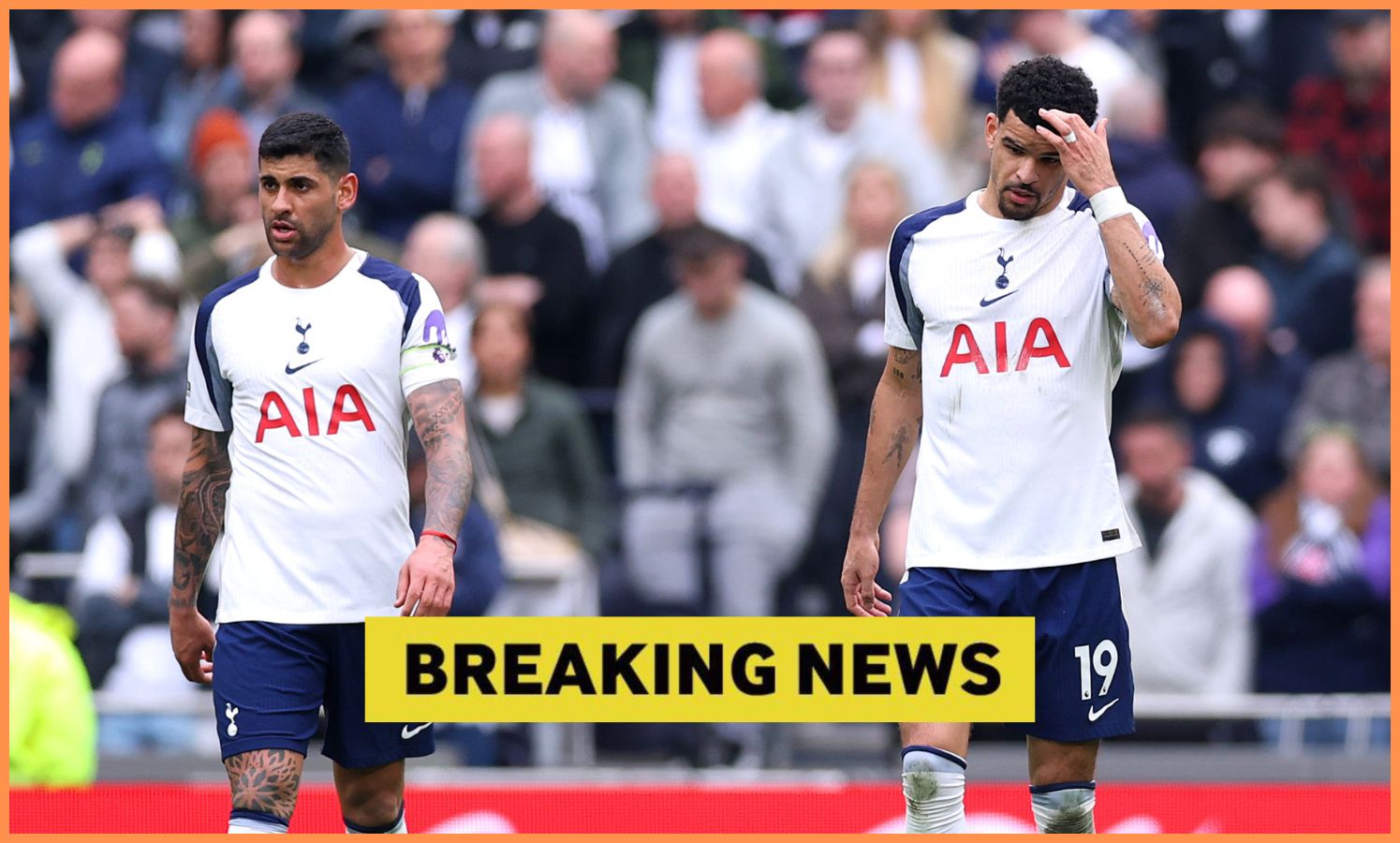 Cristian Romero and 'breaking news' banner