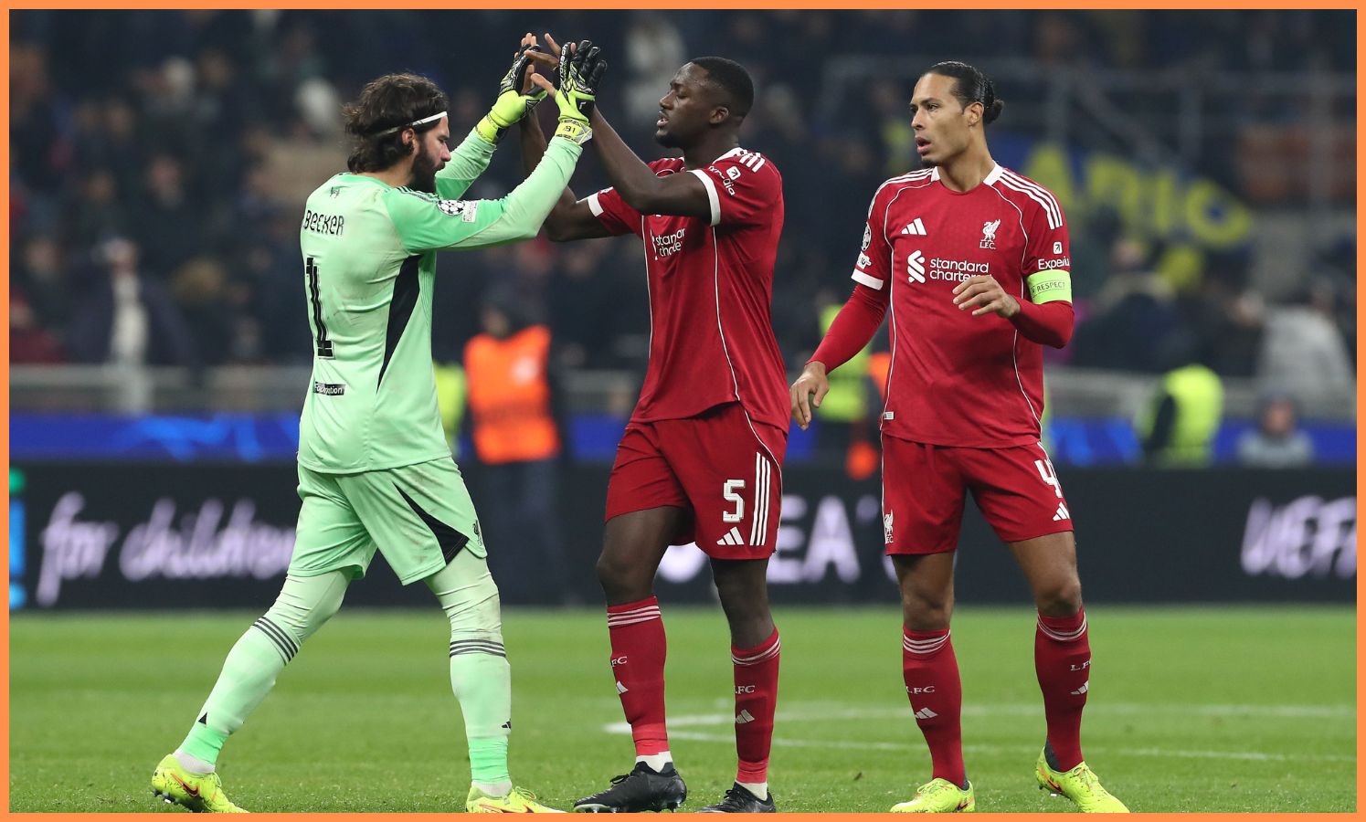 Alisson Becker, Ibrahima Konate, and Virgil van Dijk