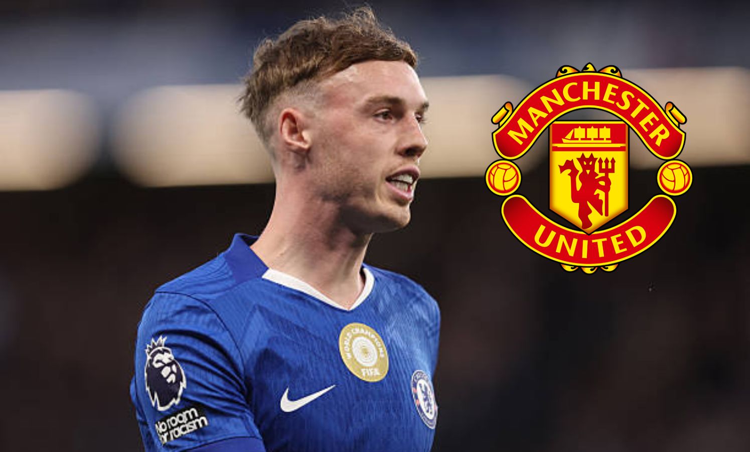 Cole Palmer with overlay of Man United badge