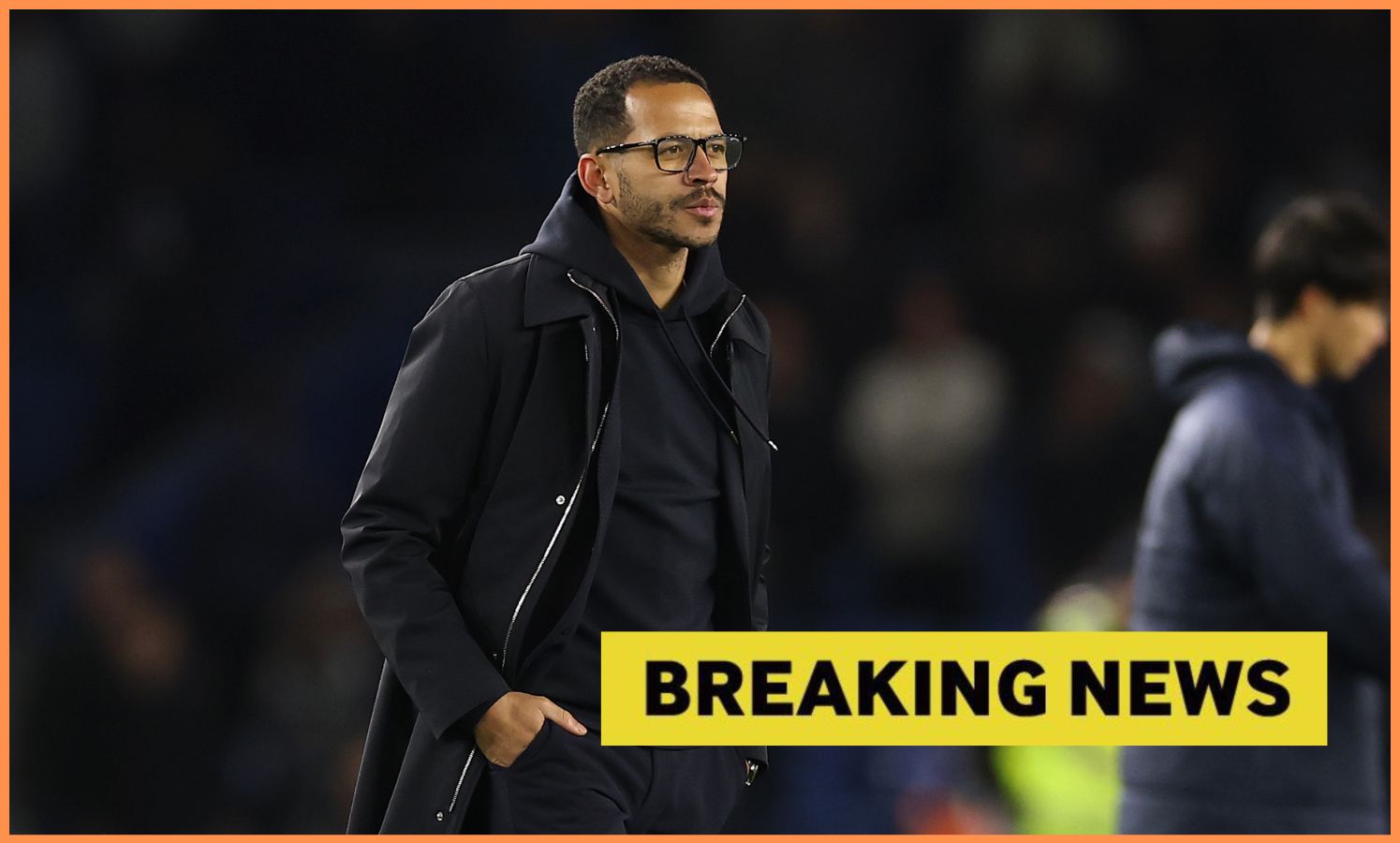 Liam Rosenior and 'breaking news' banner