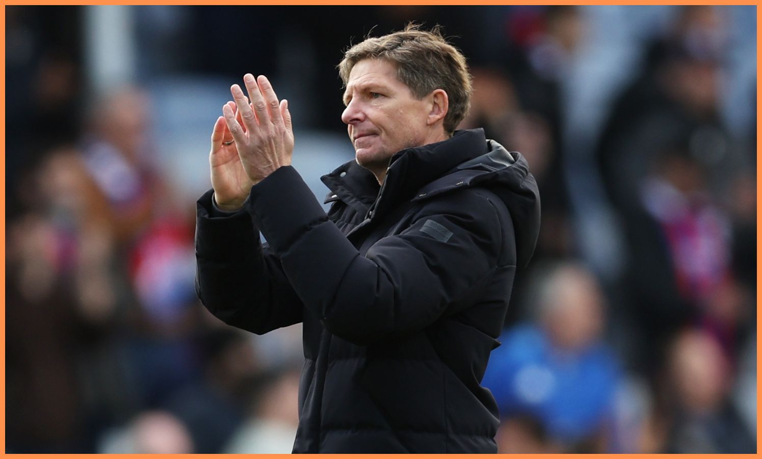 Oliver Glasner applauds the Crystal Palace fans