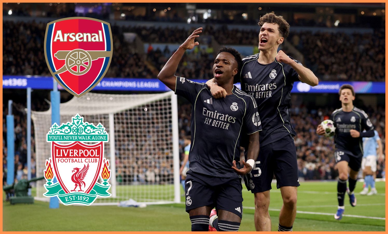Vinicius Junior celebrates scoring for Real Madrid against Manchester City