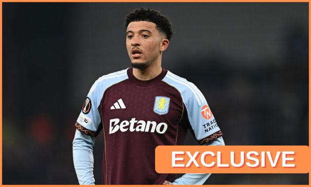 Jadon Sancho in action for Aston Villa, and 'exclusive' banner