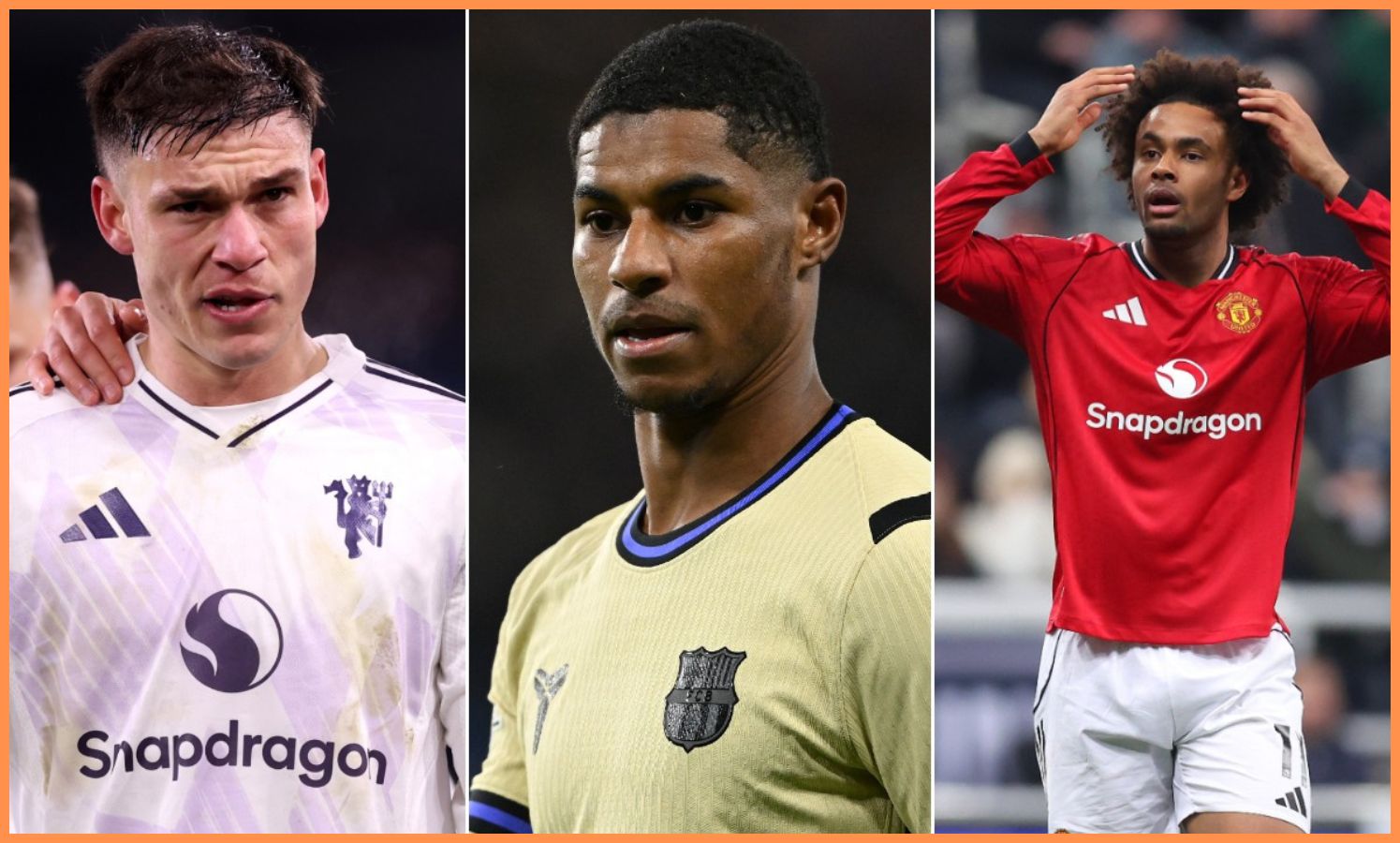 Manuel Ugarte, Marcus Rashford, and Joshua Zirkzee