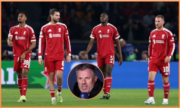 Ibrahima Konate reacts during Liverpool's defeat against PSG