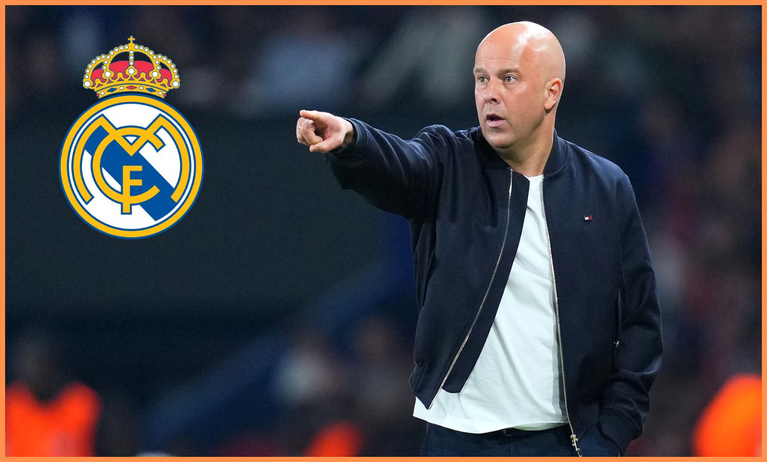 Arne Slot and Real Madrid logo