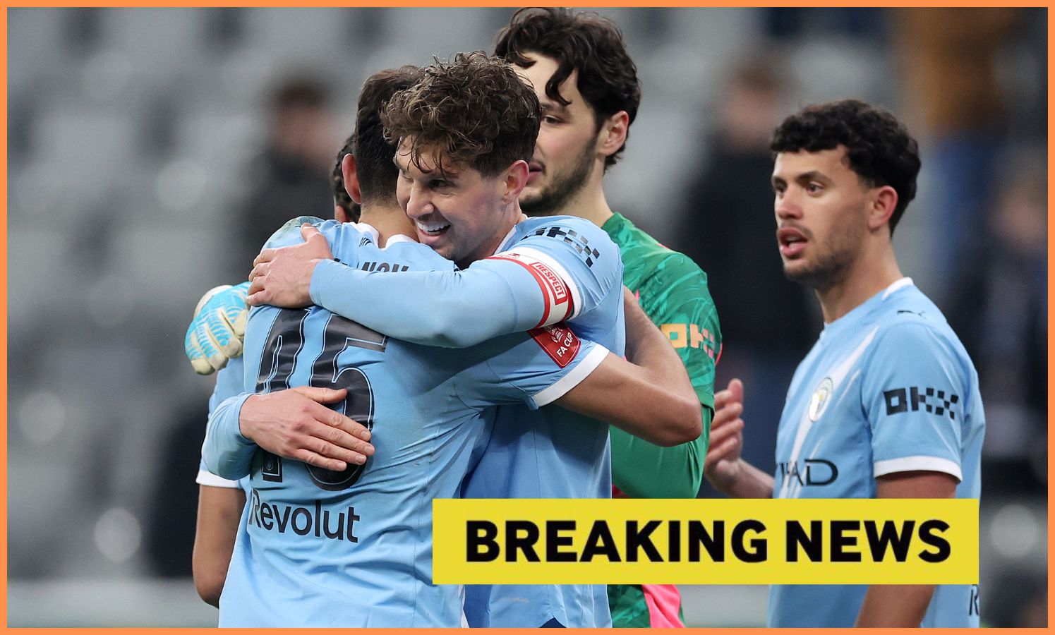 John Stones celebrates with his Manchester City teammates