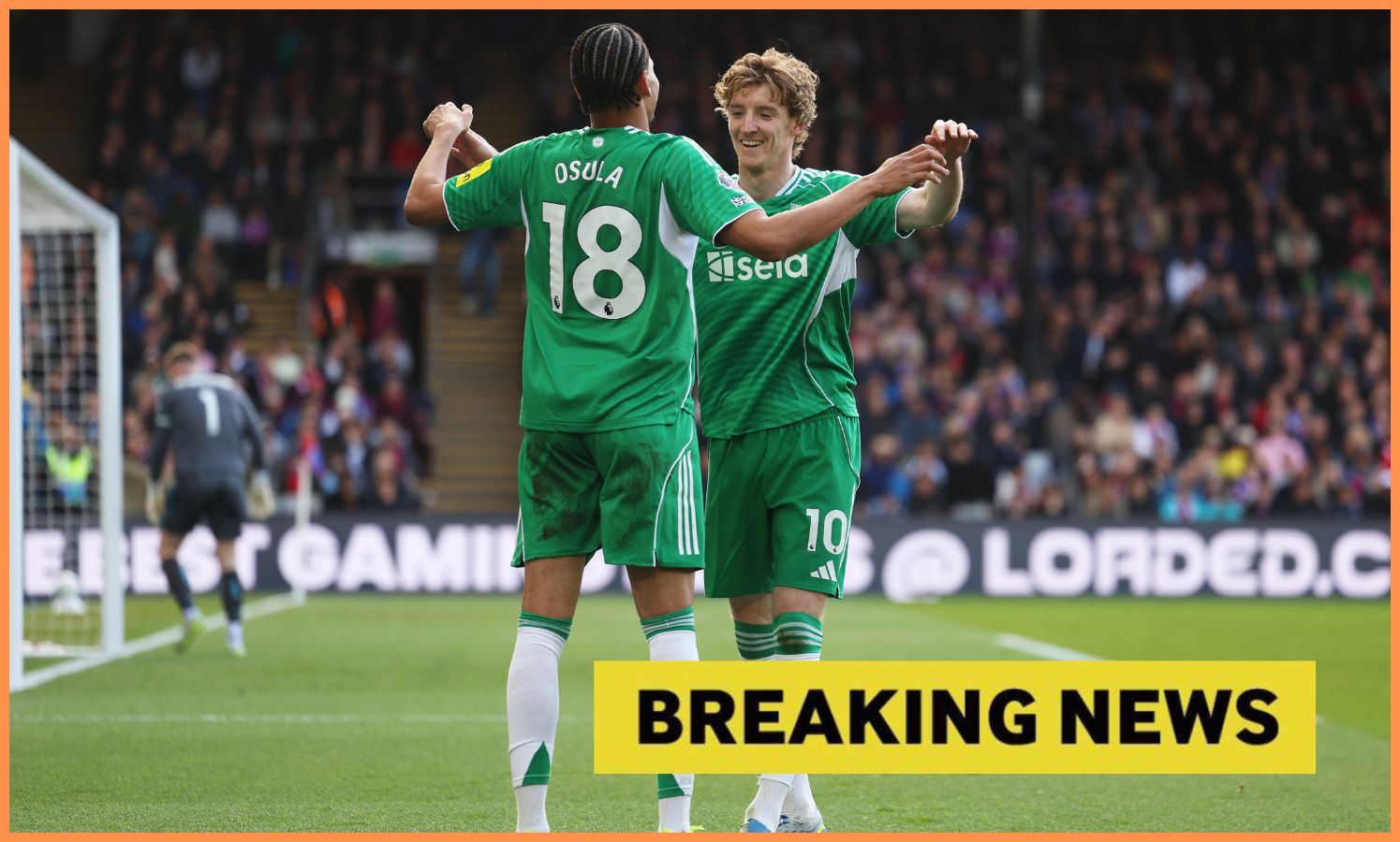 Anthony Gordon celebrates, and 'breaking news' banner