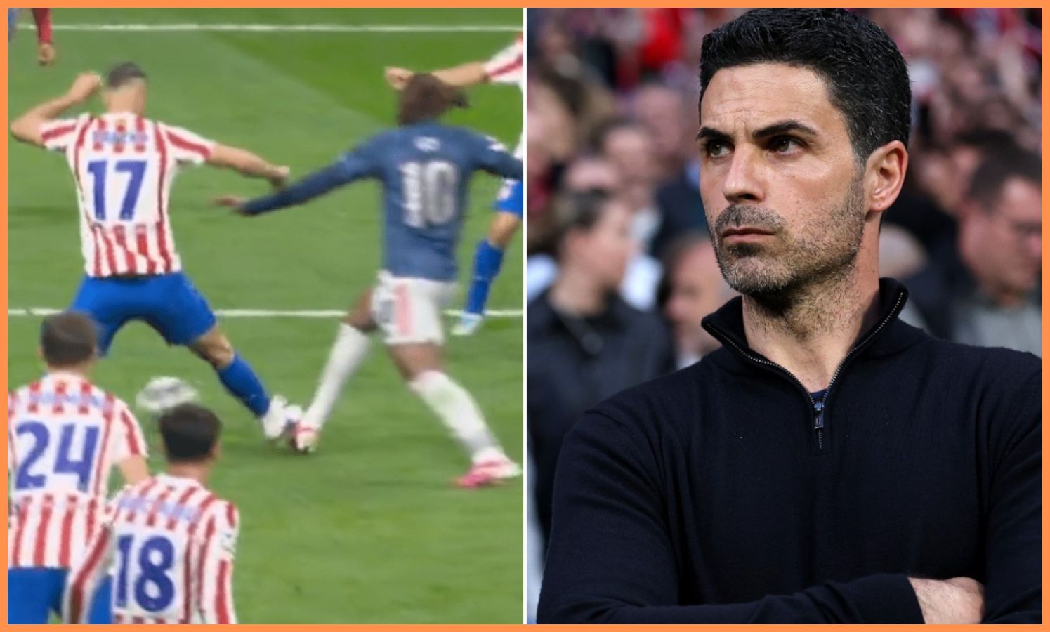 Mikel Arteta watches on during Atletico Madrid vs Arsenal