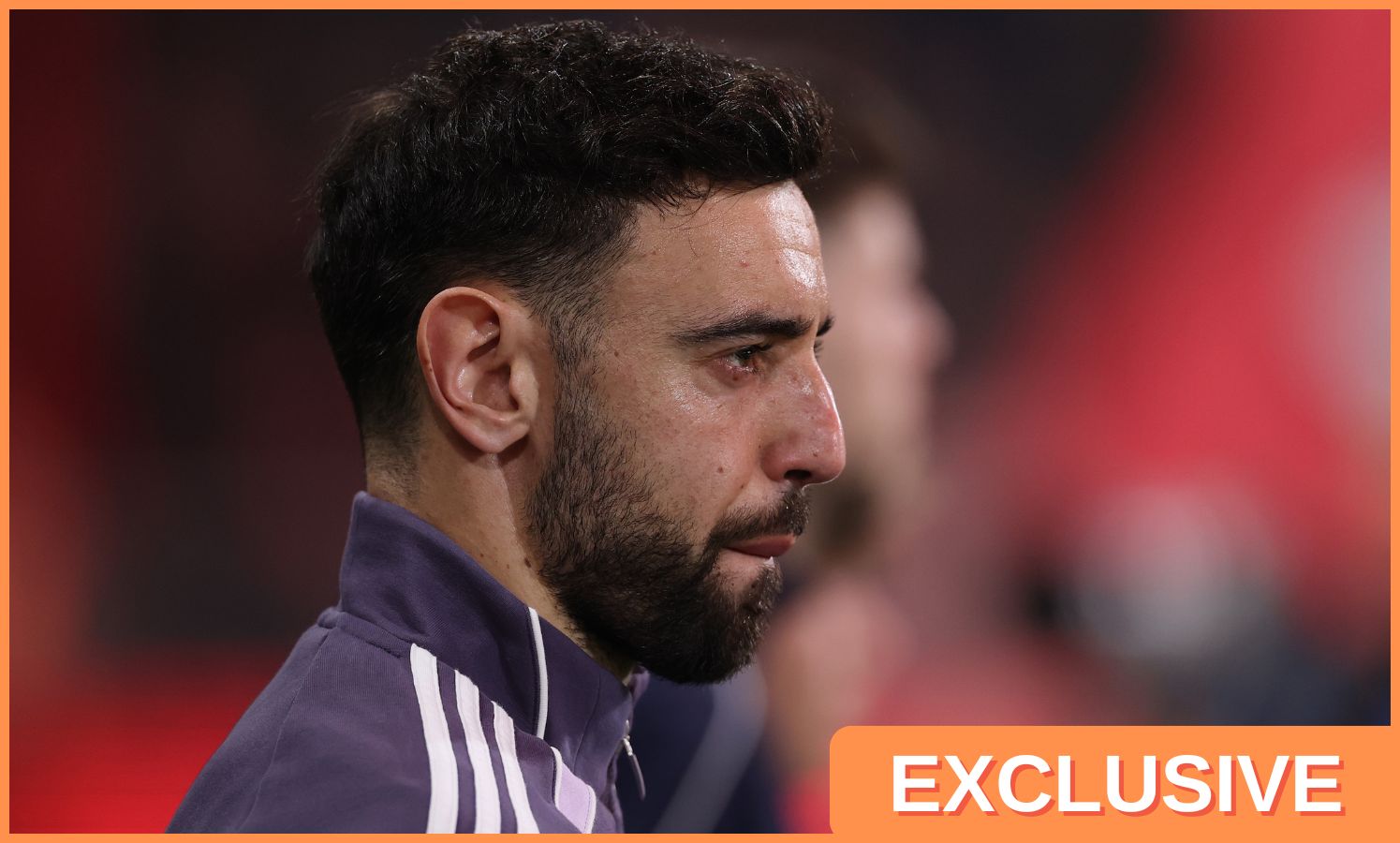 Bruno Fernandes of Manchester United, and 'exclusive' banner
