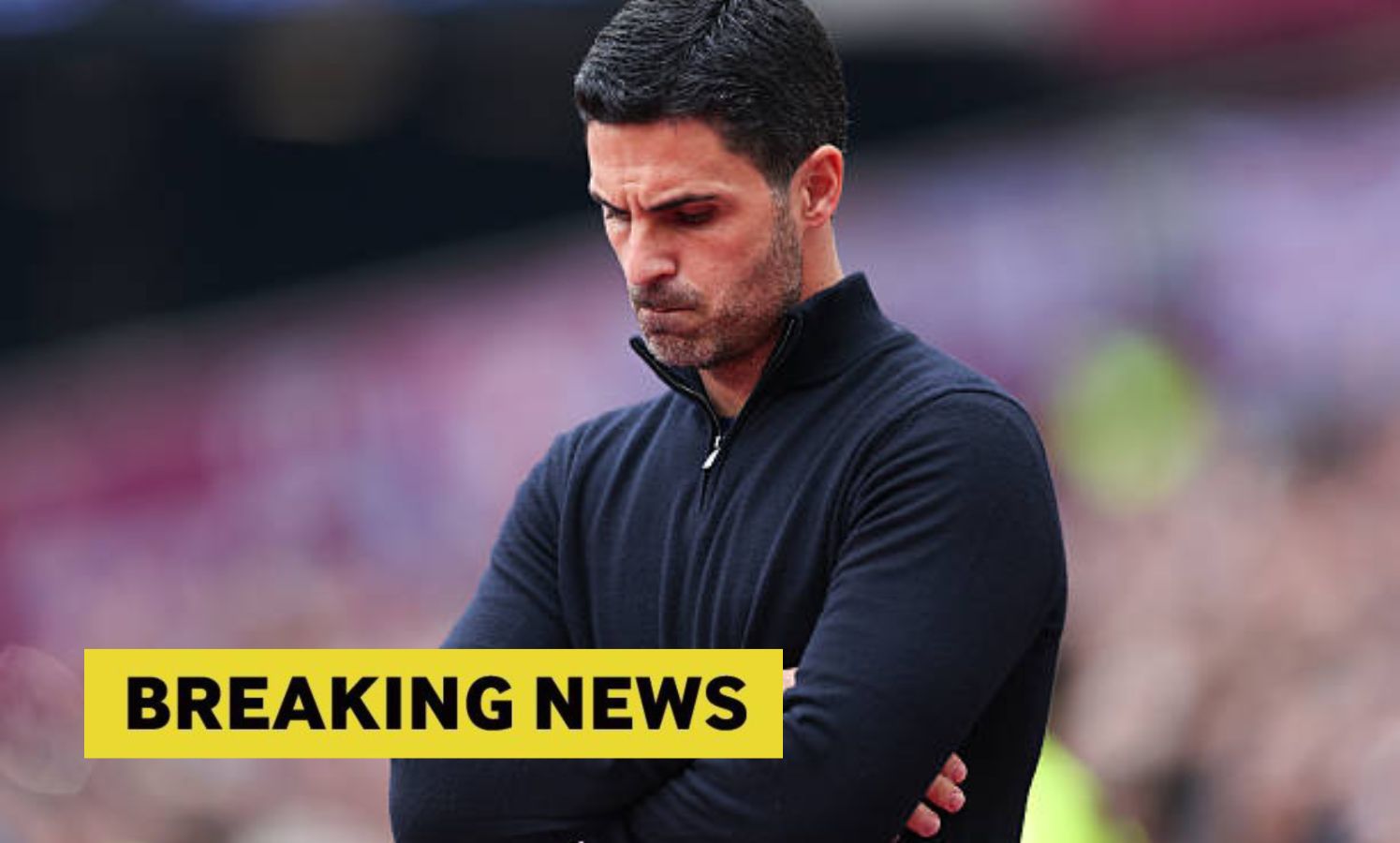 Mikel Arteta looking worried