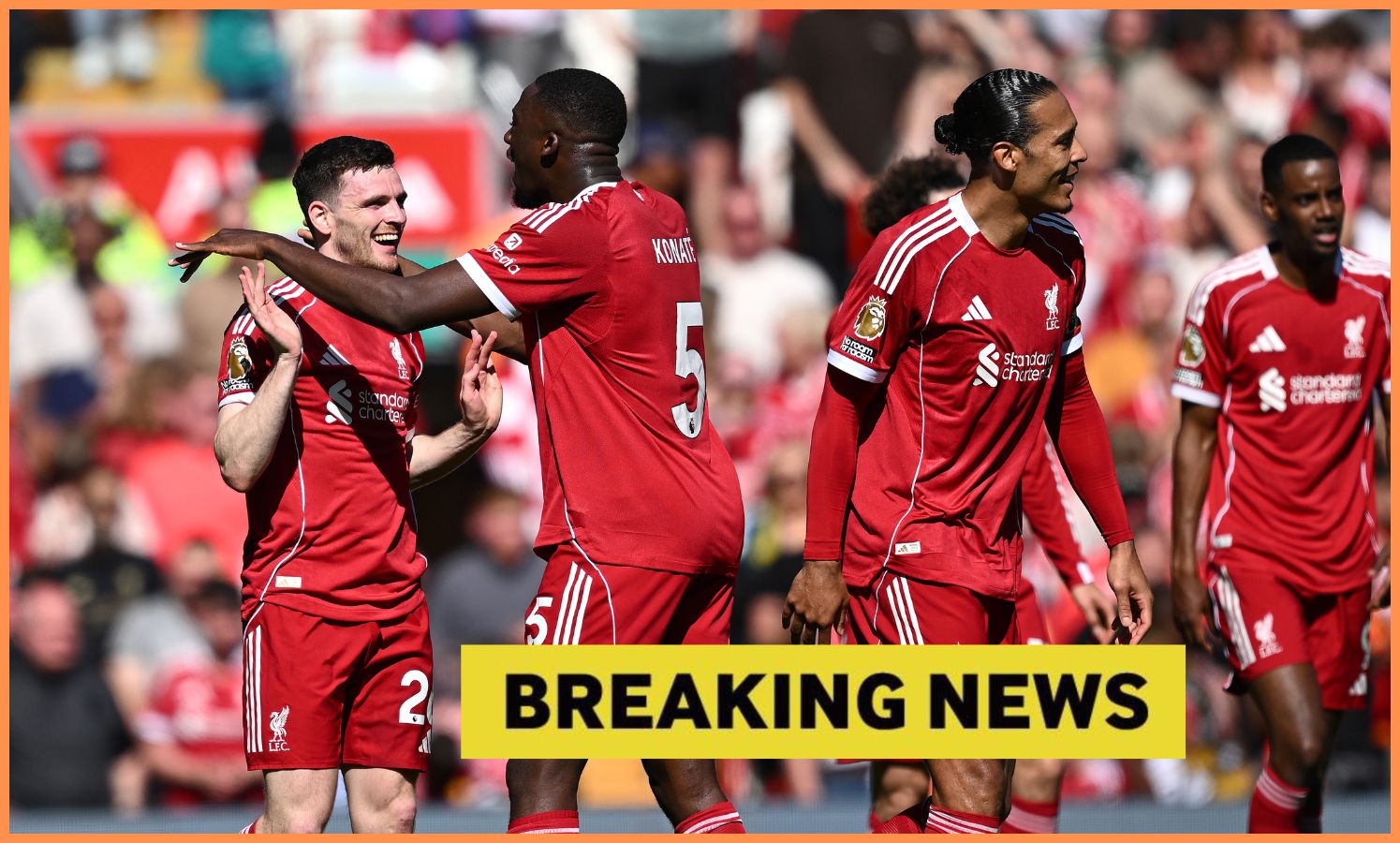 Ibrahima Konate celebrates with his Liverpool teammates