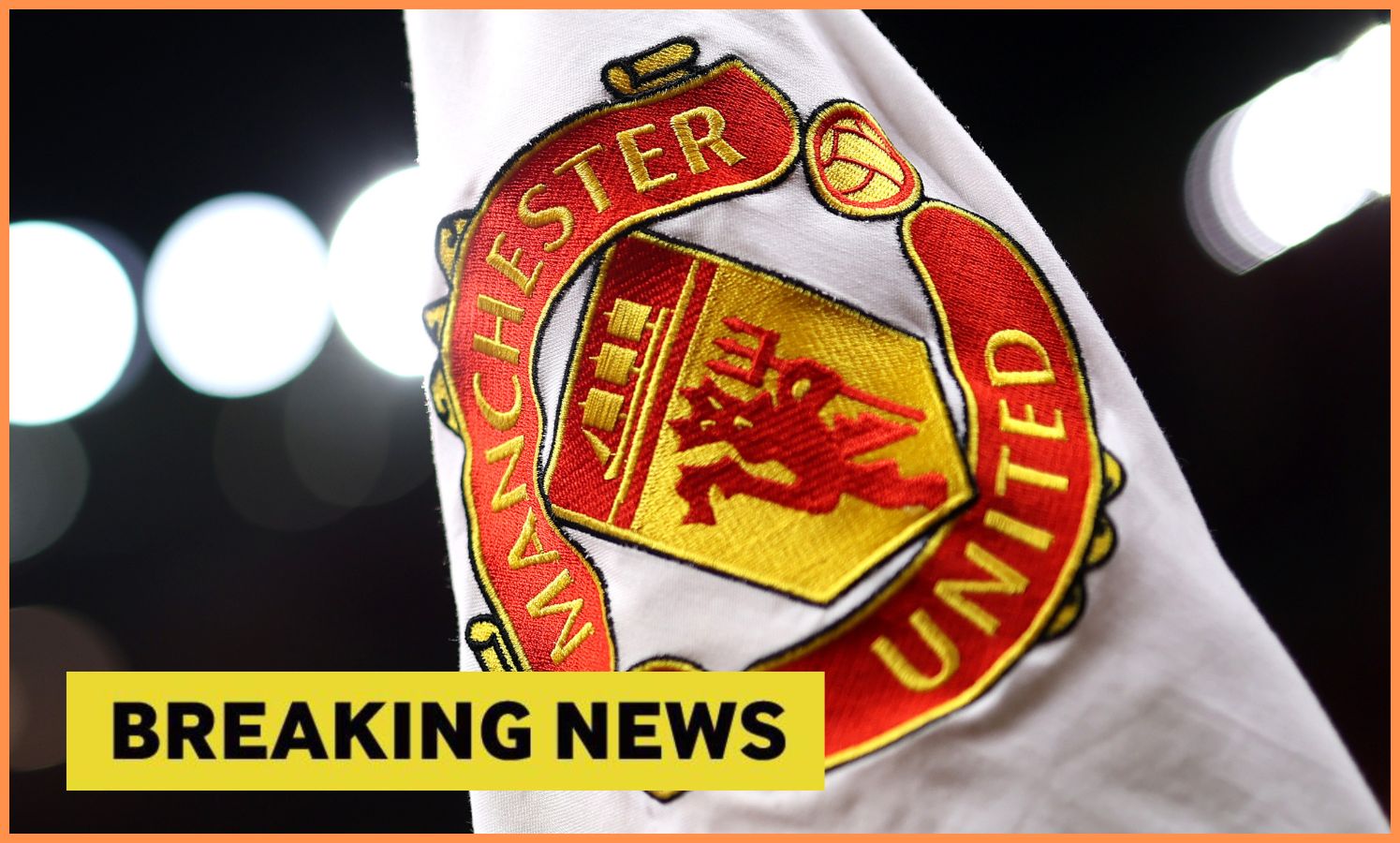 Manchester United corner flag and 'breaking news' banner