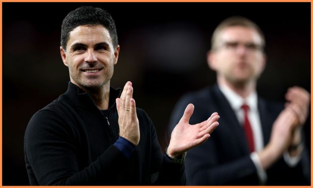 Mikel Arteta applauding the Arsenal fans after beating Burnley