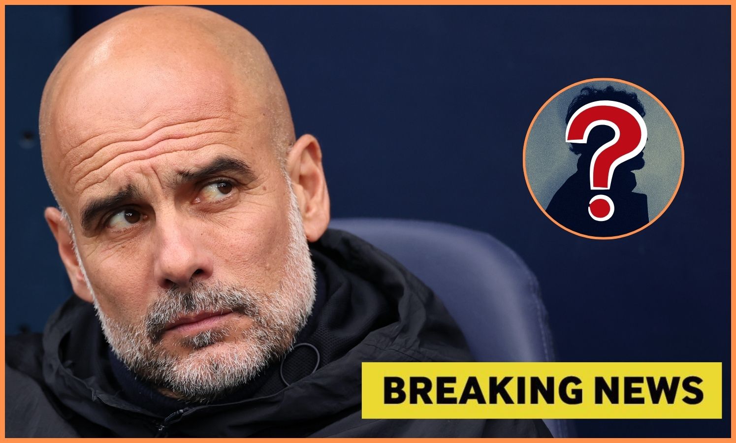 Pep Guardiola looks on, and breaking news banner