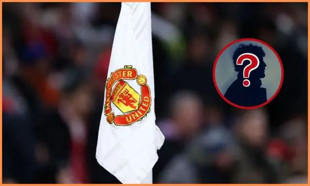 Man United flag with mystery man overlay