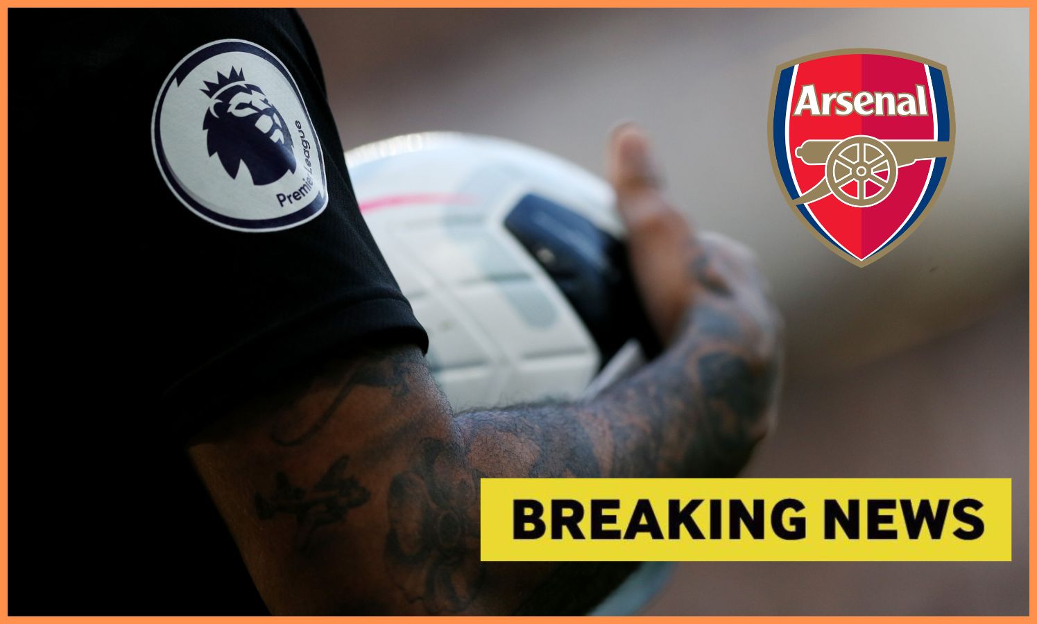 Newcastle player, Arsenal logo, and breaking news banner