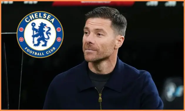 Xabi Alonso with Chelsea badge overlay