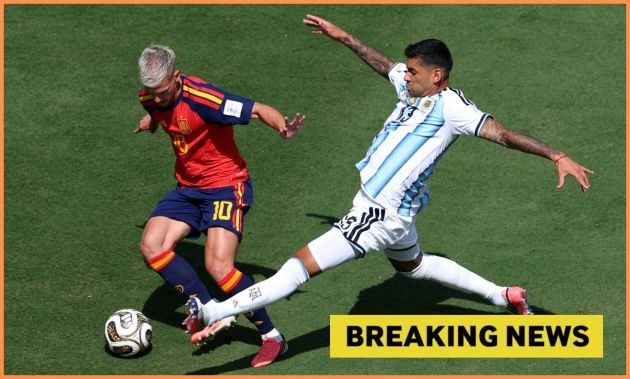 Dani Olmo and Cristian Romero in action in the World Cup final