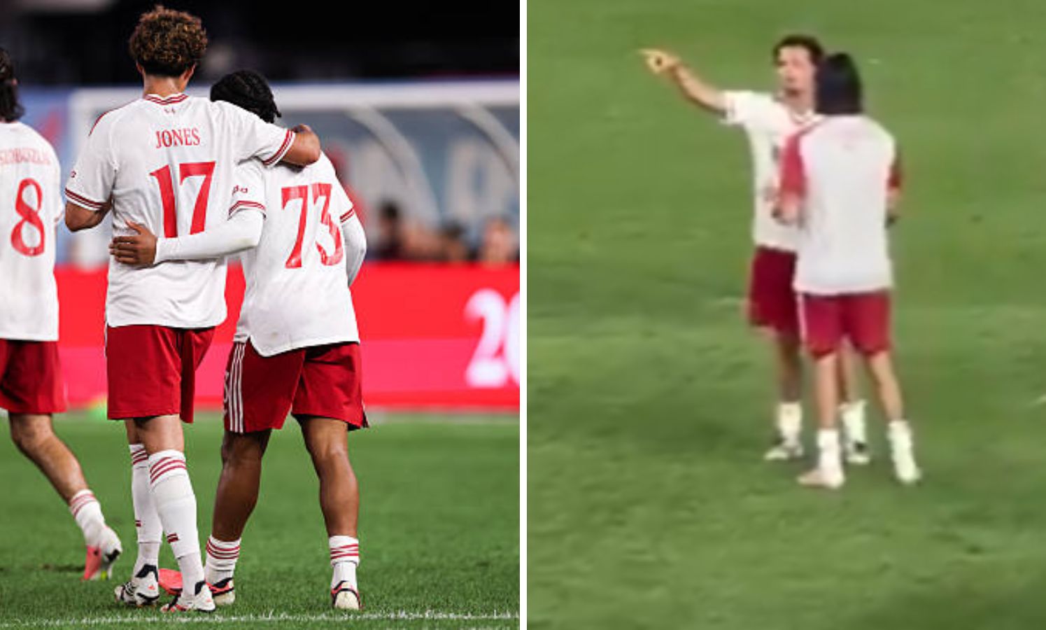 Split image of Curtis Jones and Dominik Szobszlai incident after Wrexham game